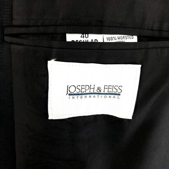 Joseph & Feiss International Worsted Wool 3 Button Sport Coat 40R Black - Picture 7 of 10